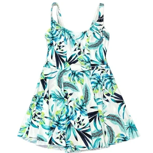 Sonnet Shores Skirted One Piece Bathing Suit 6 Leaf Print Full Coverage … - Picture 1 of 13